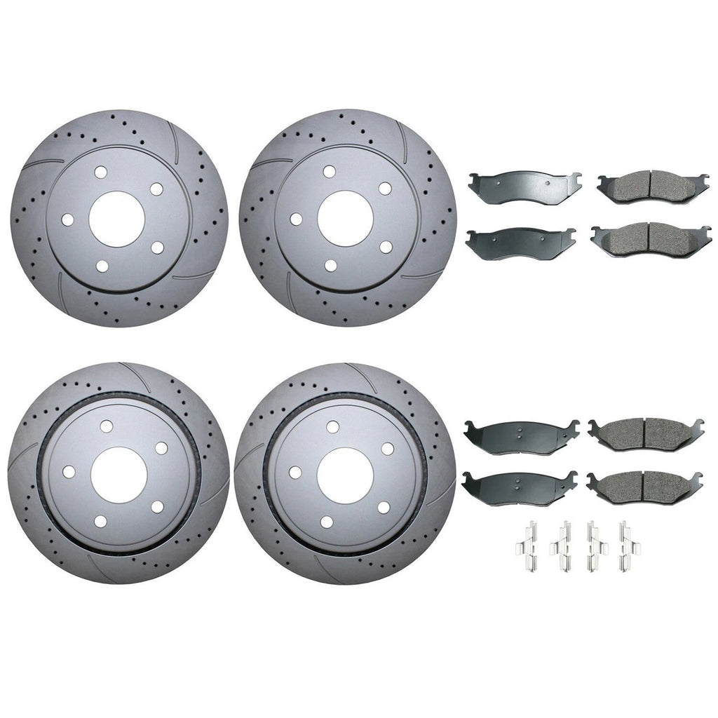 Front Rear Brake Kit with Drilled Discs & Akebono ProACT Pads for Durango Ram 1500 (2019–2023)