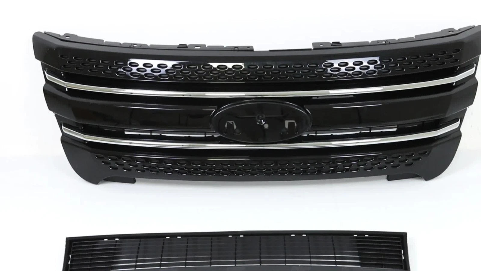 2X Front Upper Grille + Bumper Grille Glossy Black for Ford Explorer (2011–2015)