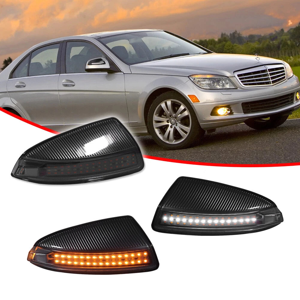 2X Smoke Switchback LED Mirror Signal Lights for Benz C-Class (2008–2014)