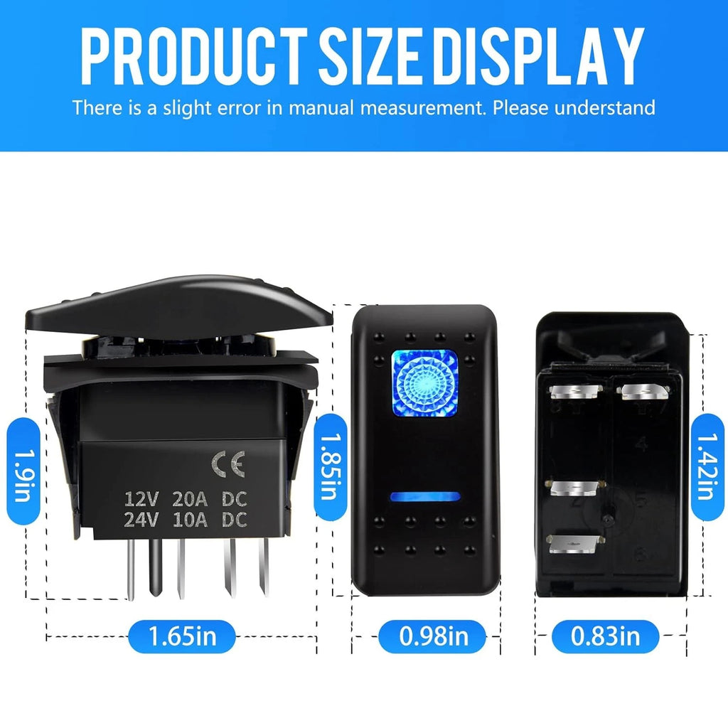 4Pcs 12V 20A Blue LED Rocker Switch Waterproof DPDT 7 Pin for Marine