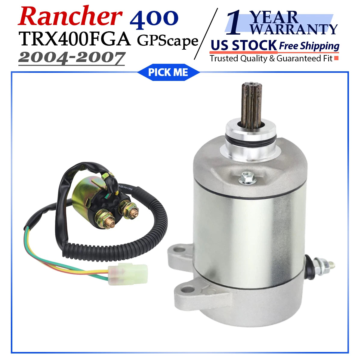 Starter with Relay for Honda TRX400FGA FourTrax Rancher 400 (2004–2007)