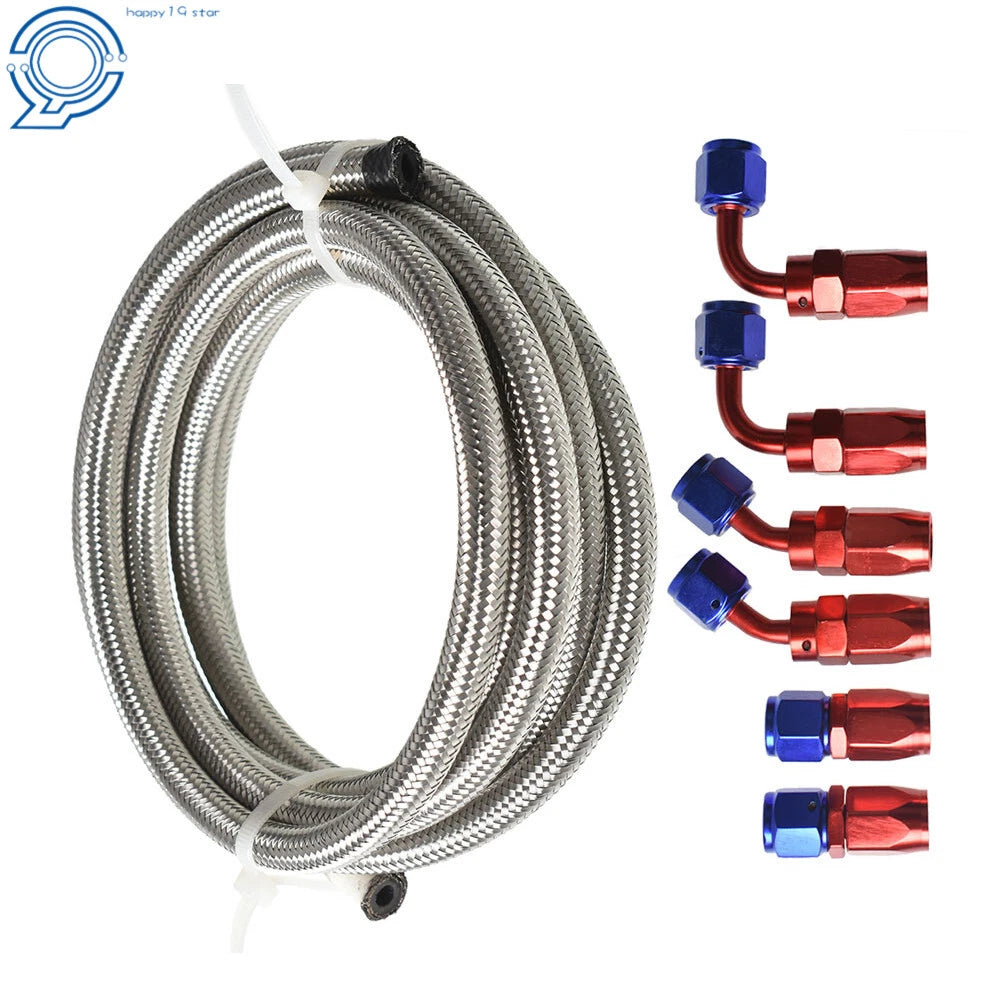 Set of 6 Braided Stainless Steel Fuel Line Hose Ends for Rotary Swivel