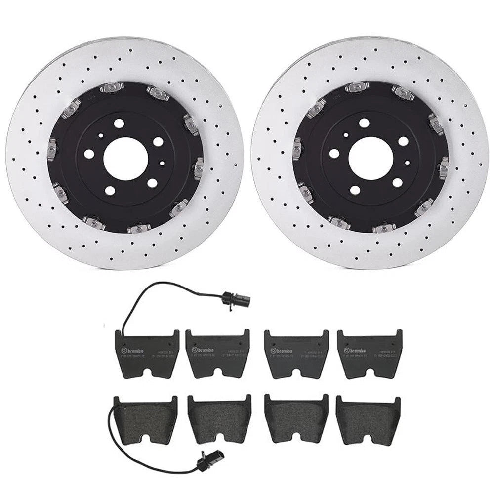 Brembo Front Brake Kit with Low-Met Pads & Drilled Disc Rotors for Audi RS4 (2007–2008)