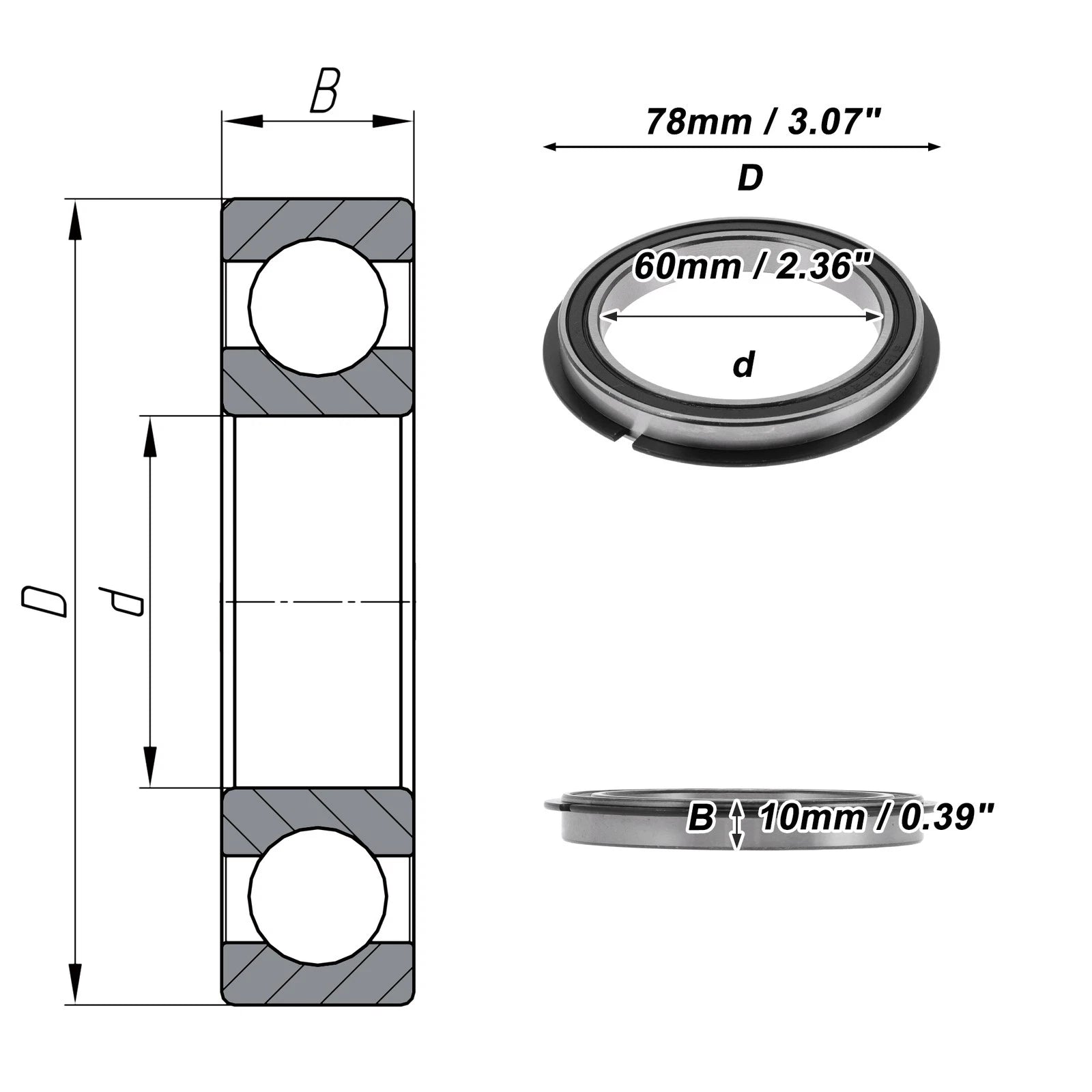 Deep Groove Ball Bearing 6812NR2RS for Scooter Skateboard (60x78x10mm)