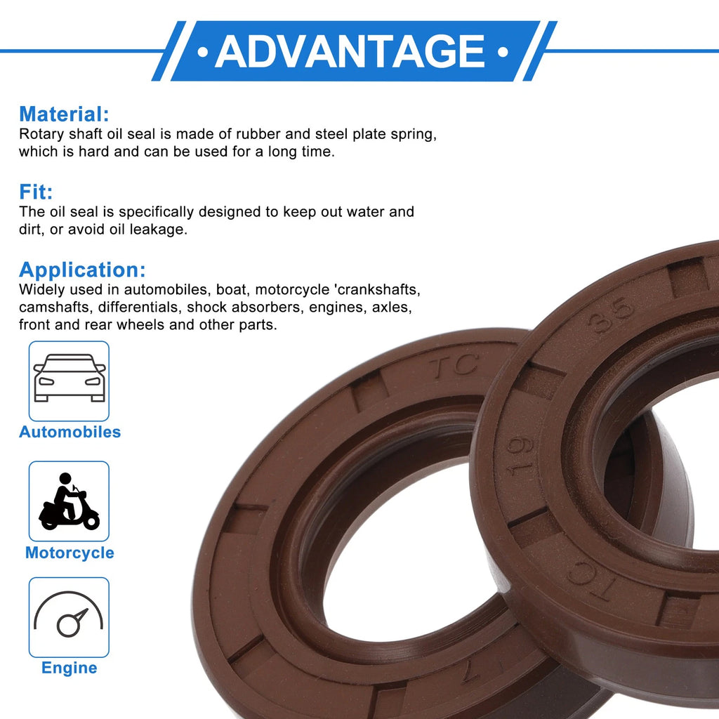 Set of 2 Oil Seal Rotary Shaft Seal FKM Rubber 19x35x7mm
