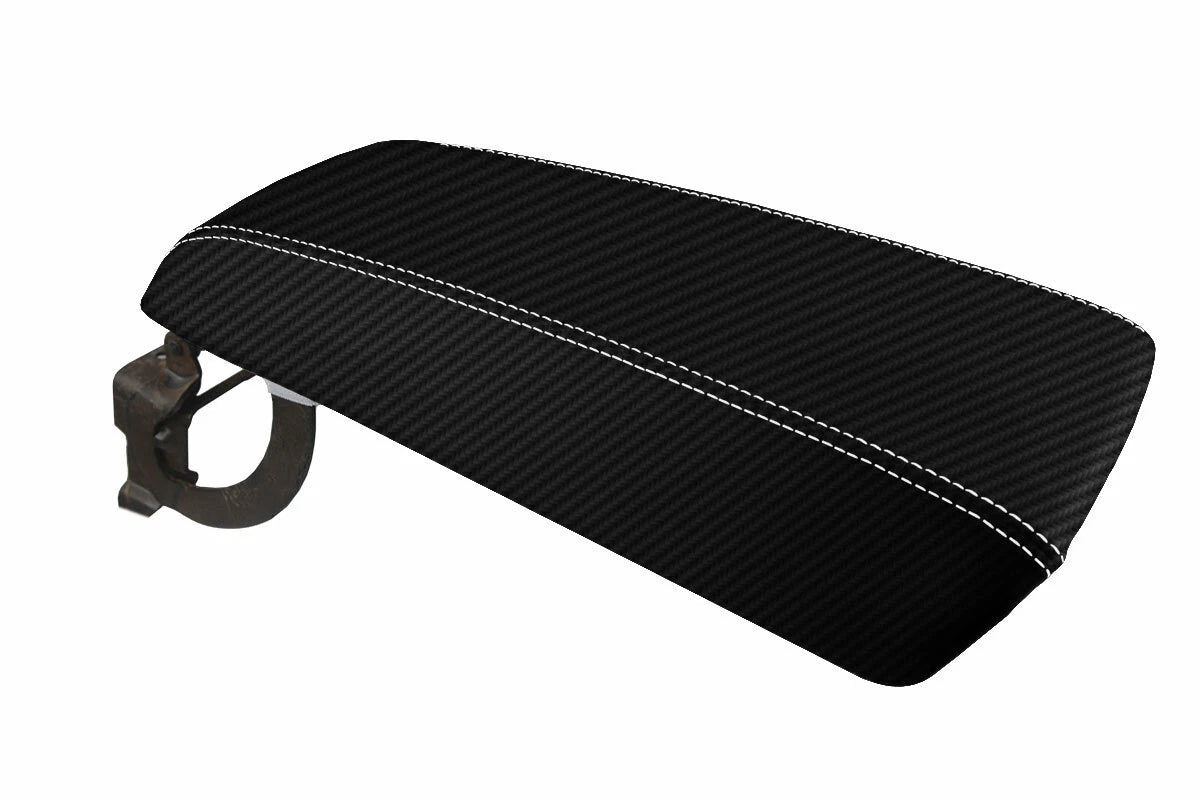 Console Lid Armrest Cover for Ford Edge (2011–2020) Carbon Fiber White Stitch