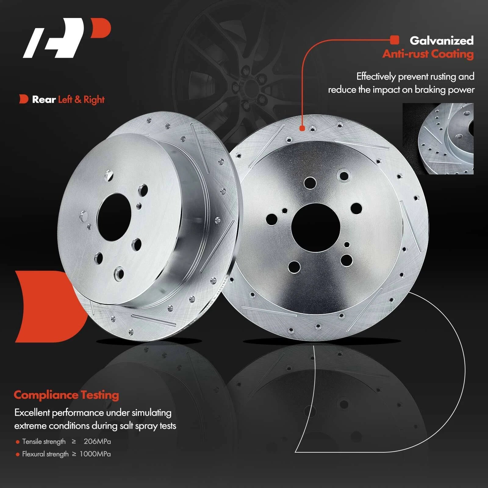 Rear Drilled Rotor & Brake Pad for Toyota Highlander 2017–2023 Lexus