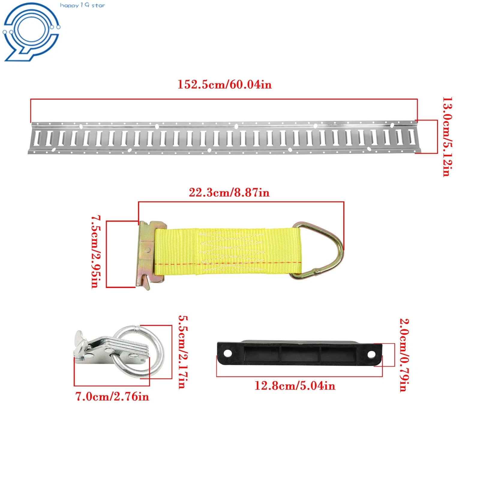 Set of 6 E-Tracks with End Covers, O-Rings, and Tie Straps for Trailers