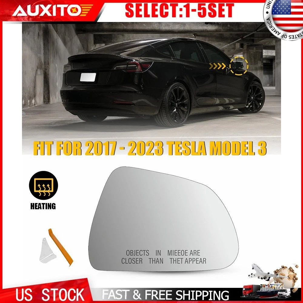 Passenger Side Heated Mirror Glass with Backing Plate for Tesla Model 3 (2017–2024)