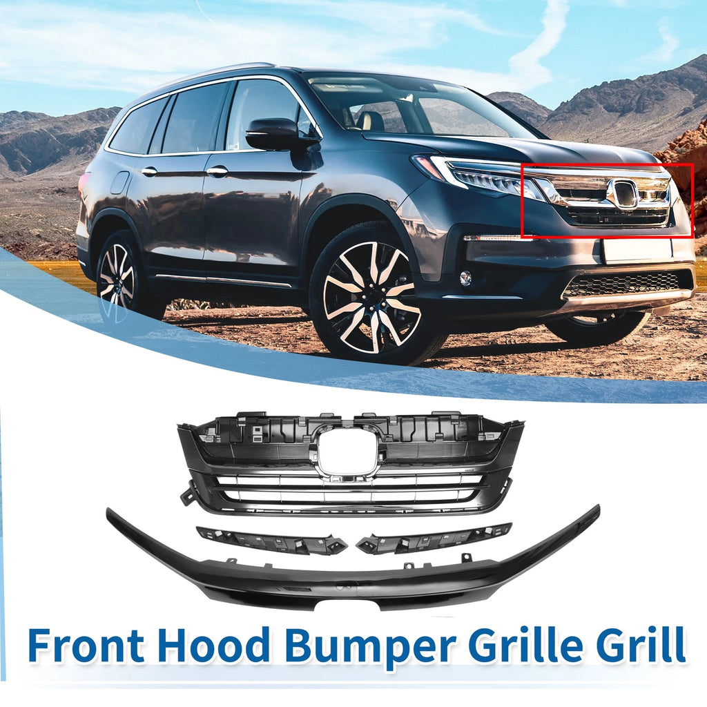 Front Bumper Grille for Honda Pilot (2019–2020) - Black, Set of 1