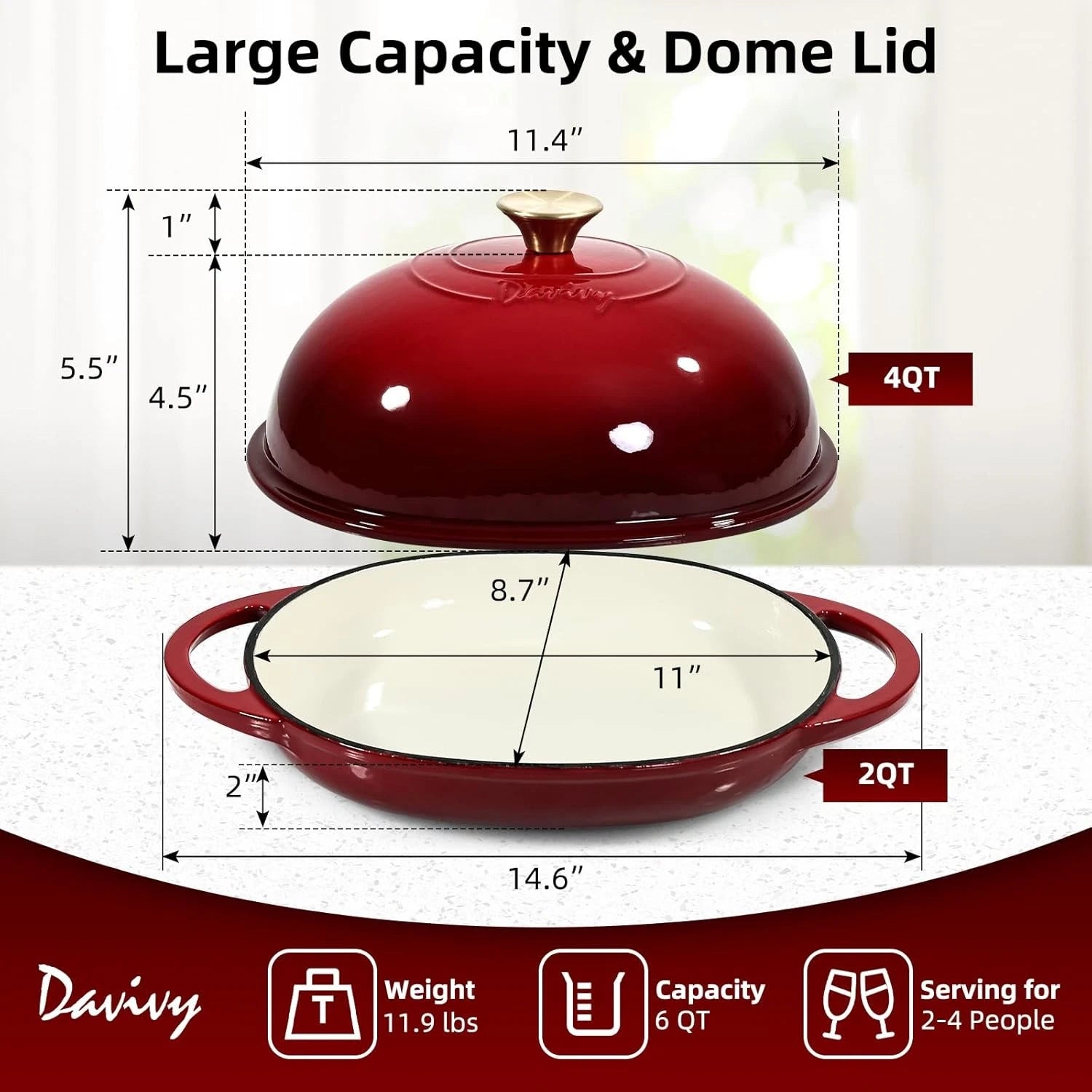 6QT Oval Cast Iron Dutch Oven with Silicone Mitts for Sourdough Baking