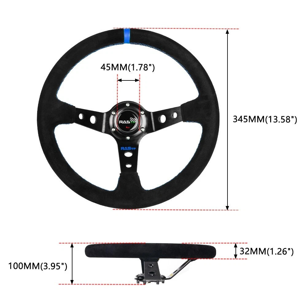 14-Inch Deep Dish Suede Leather Steering Wheel for Universal Fit (Racing)