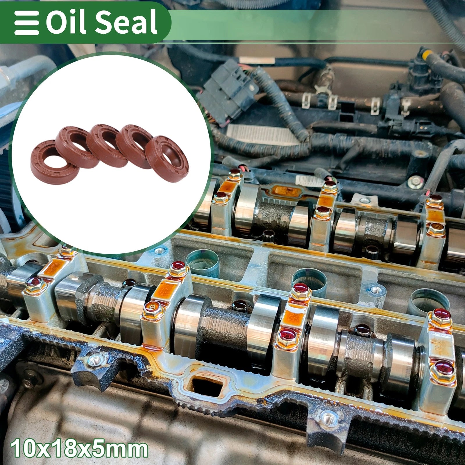 Set of 5 Oil Seal Ring 10x18x5mm for Rotary Shaft (Fluorine Rubber)