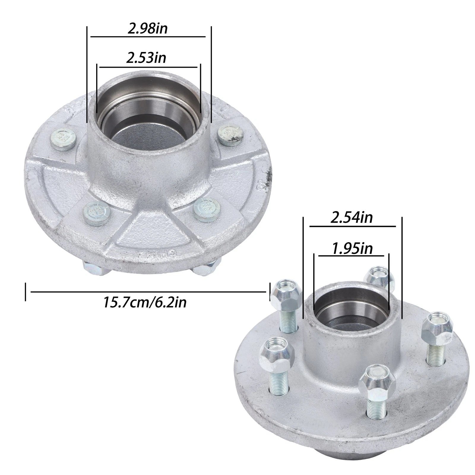Set of 4 Galvanized Trailer Hub Kits for 3500 lbs Spindle (Fits 5 on 4.5")