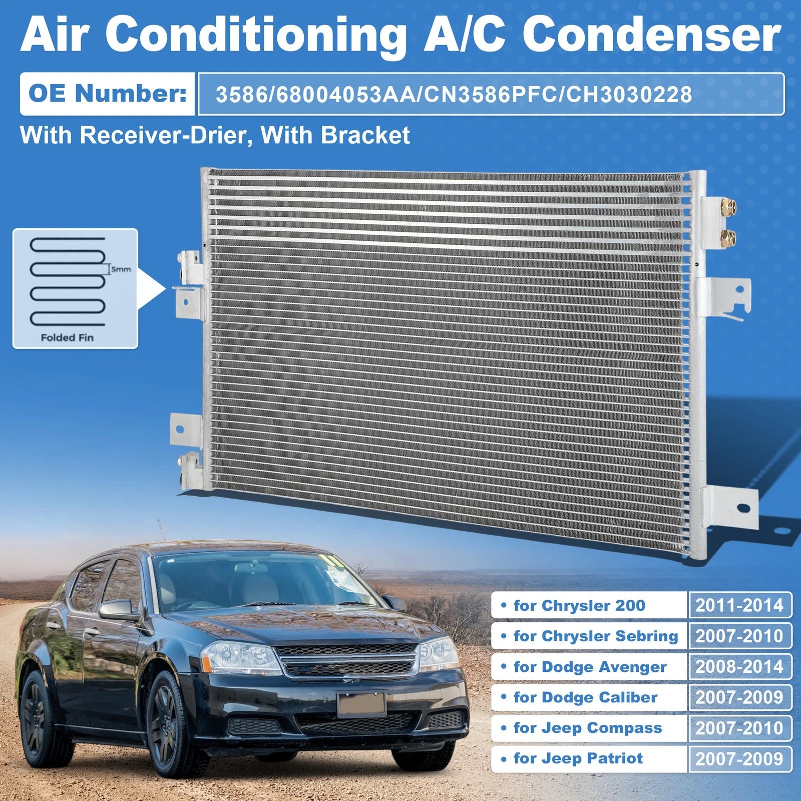 A/C Condenser for Dodge Avenger, Jeep, Chrysler 3586 