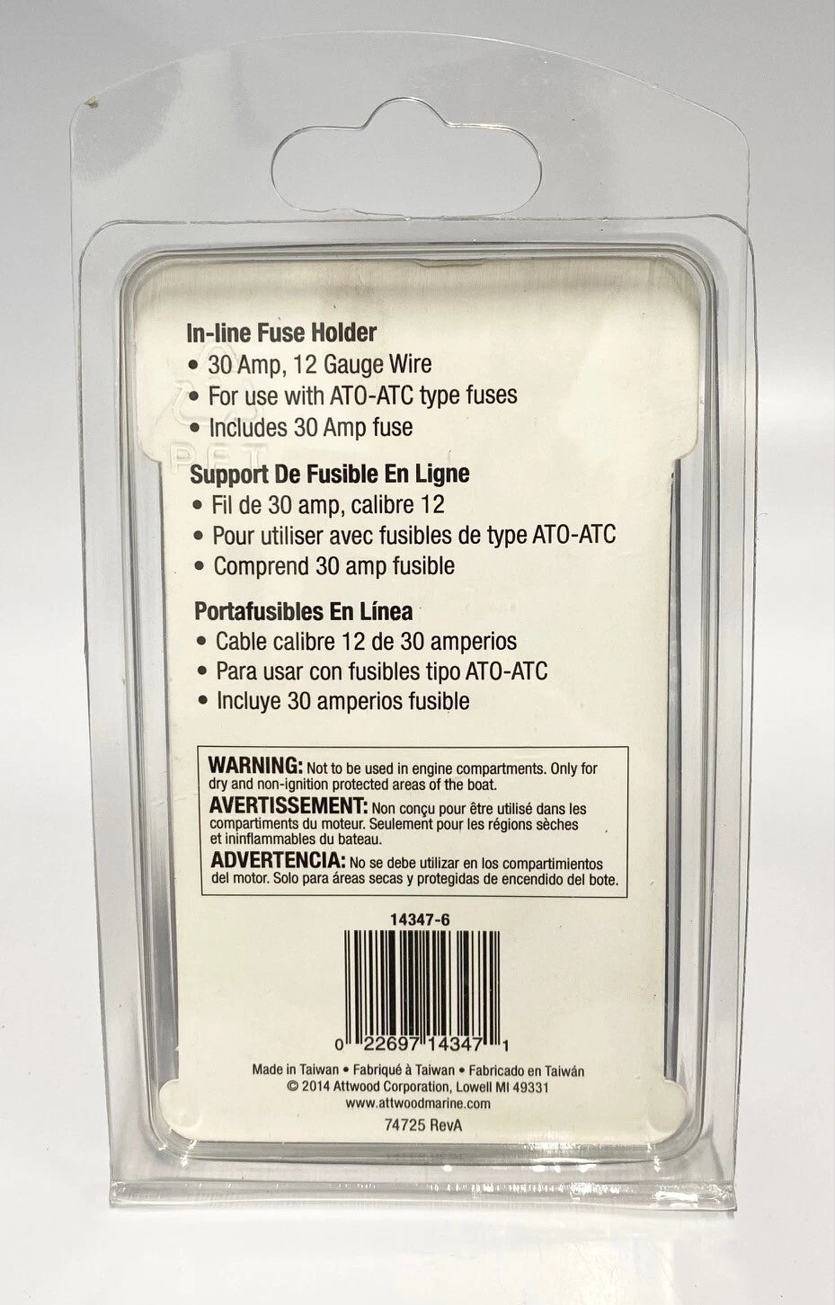Set of 2 In-Line Fuse Holders 30 Amp Attwood 14347-6