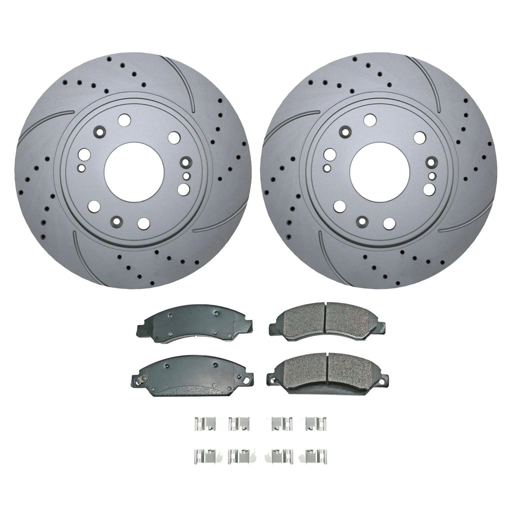 Front Brake Kit 330mm Drilled Rotors Akebono Ceramic Pads for Chevy Cadillac GMC