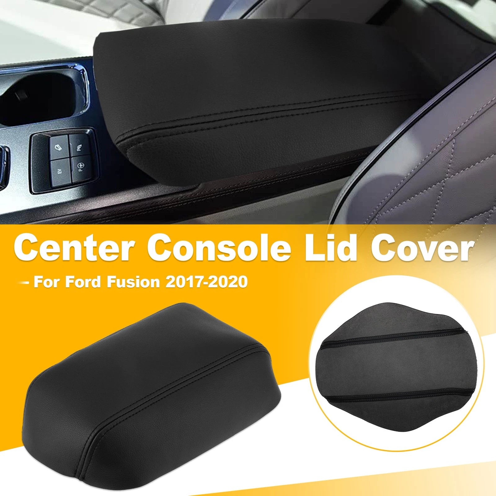 Leather Center Console Lid Armrest Cover for Ford Fusion (2017–2020)
