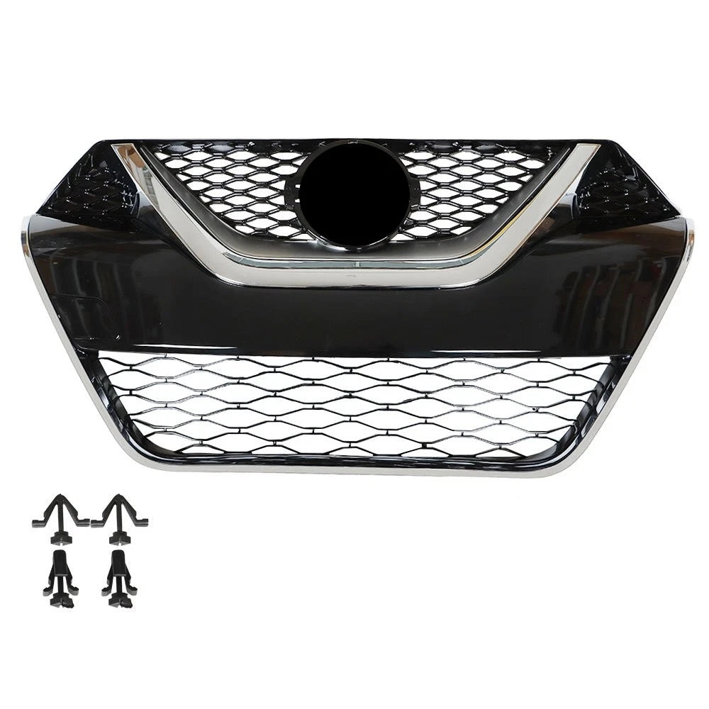 Set of 2 Front Bumper Grille Grills for Nissan Maxima (2016–2017) Chrome Black ABS