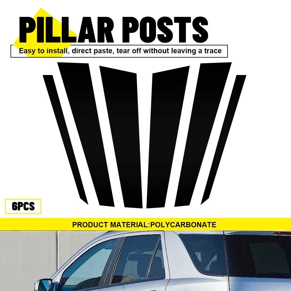 Set of 6 Glossy Black BC Pillar Post Cover Trim for Benz ML Class W164 (2006–2011)