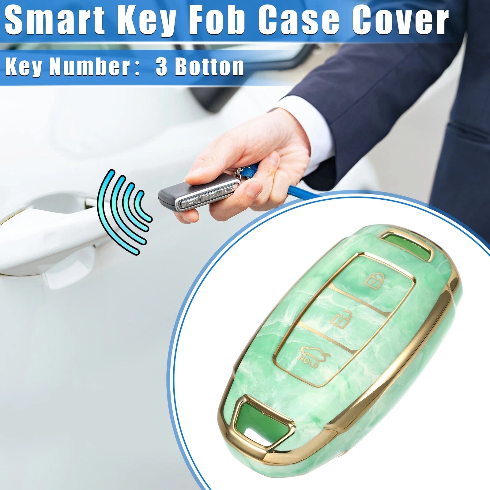 Key Fob Cover for Hyundai Accent Tucson (3 Button, TPU, Green)