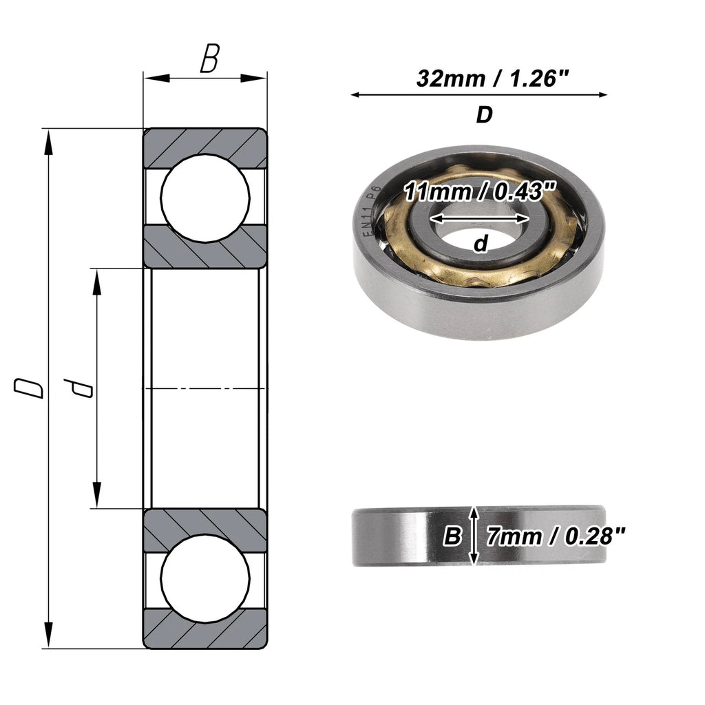 Deep Groove Ball Bearings 11x32x7mm for Scooter Skateboard (No Year Specified)