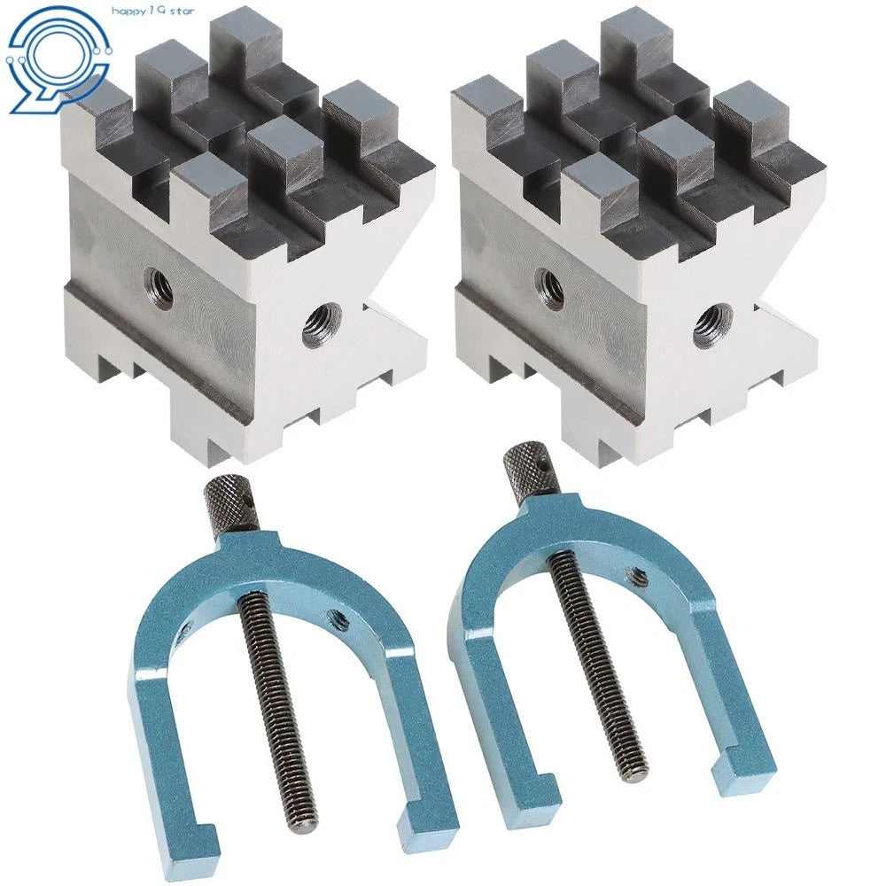 Set of 2 Multi-Use V-Block and Clamp for Precision Work (Hardened Steel)