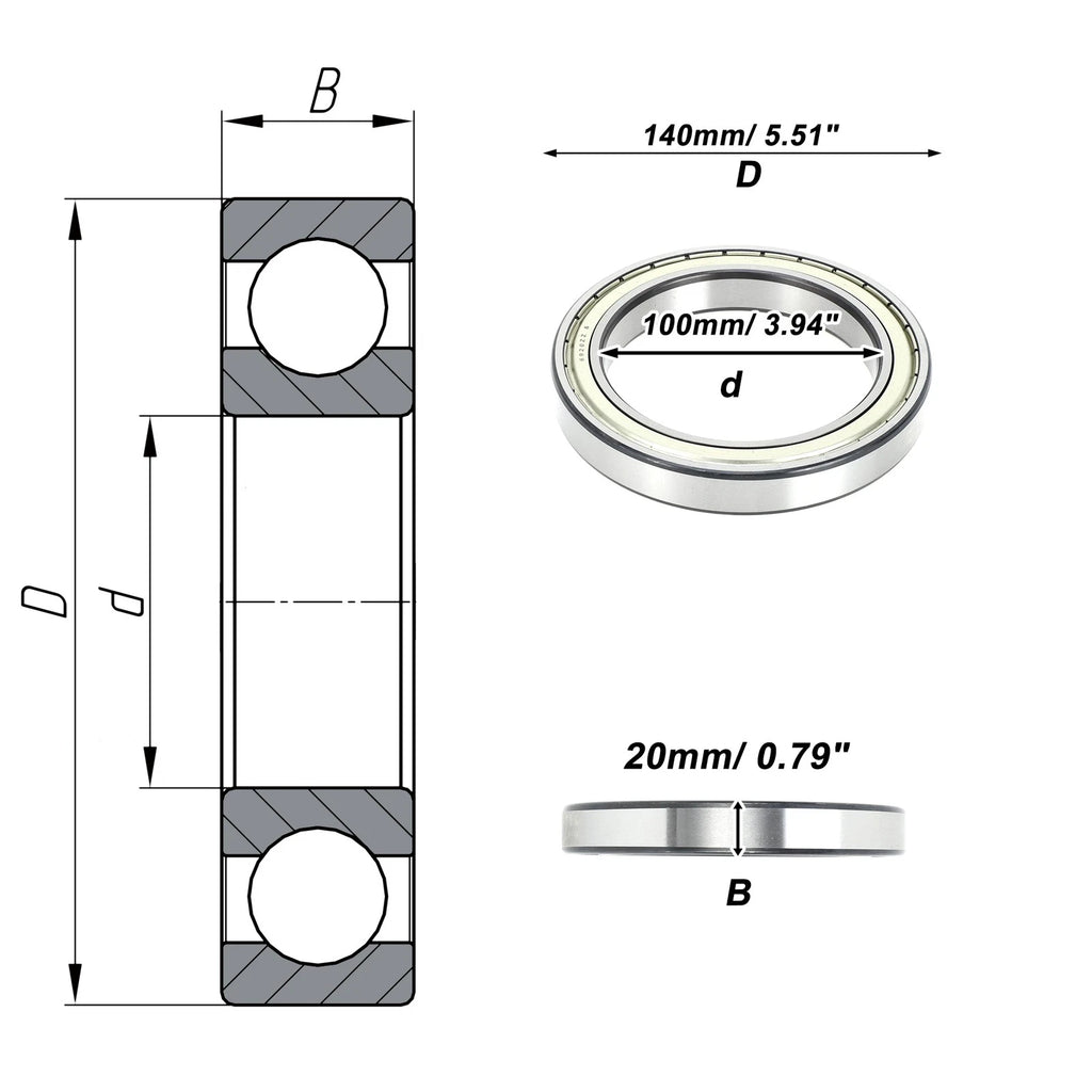 Deep Groove Ball Bearing 100x140x20mm for Scooter/Skateboard (1 Pc)