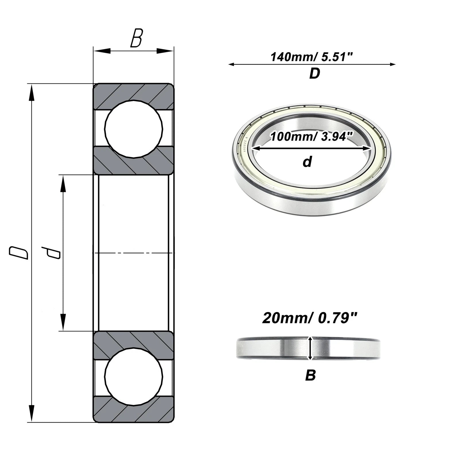 Deep Groove Ball Bearing 100x140x20mm for Scooter/Skateboard (1 Pc)