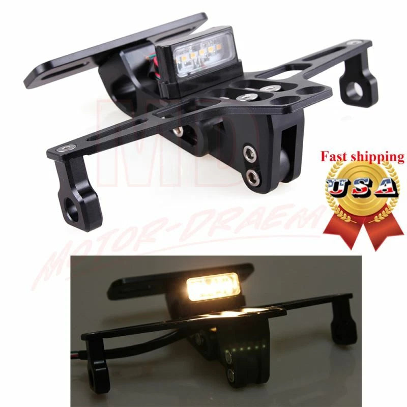 Fender Eliminator License Plate Holder Bracket with LED Tail Lights for Motorcycle
