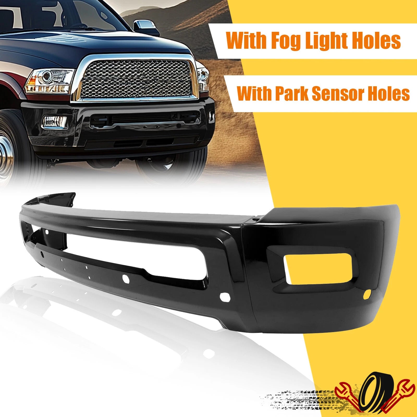 Front Bumper Face Bar for Dodge RAM 2500 3500 (2010–2018) Black with Fog Light Holes