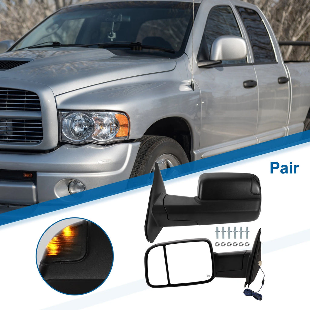 Tow Mirrors for Dodge Ram 1500 (2002–2008) with Turn Signal Light, Black
