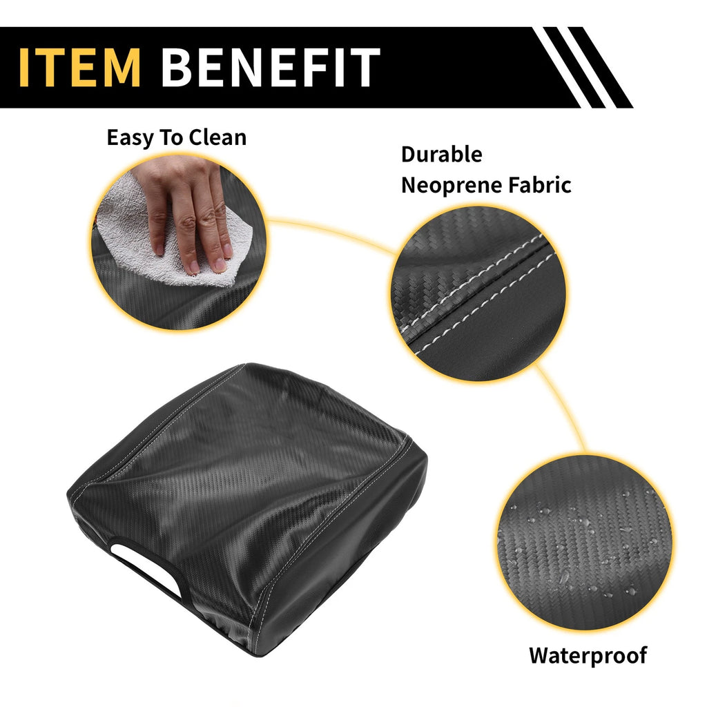 Armrest Cover for Ford F-150 (Microfiber Leather, Carbon Fiber, Black)