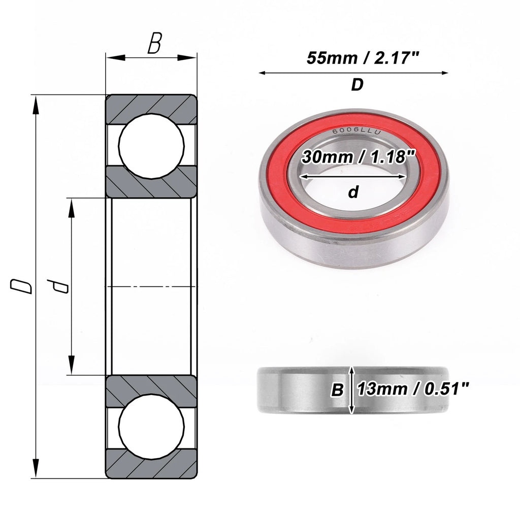 6006LU Deep Groove Ball Bearing for Scooter Skateboard Wheel (30x55x13mm)