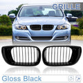 Pair Gloss Black Front Kidney Grille for BMW E46 3 Series (2002 - 2004)