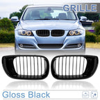 Pair Gloss Black Front Kidney Grille for BMW E46 3 Series (2002 - 2004)