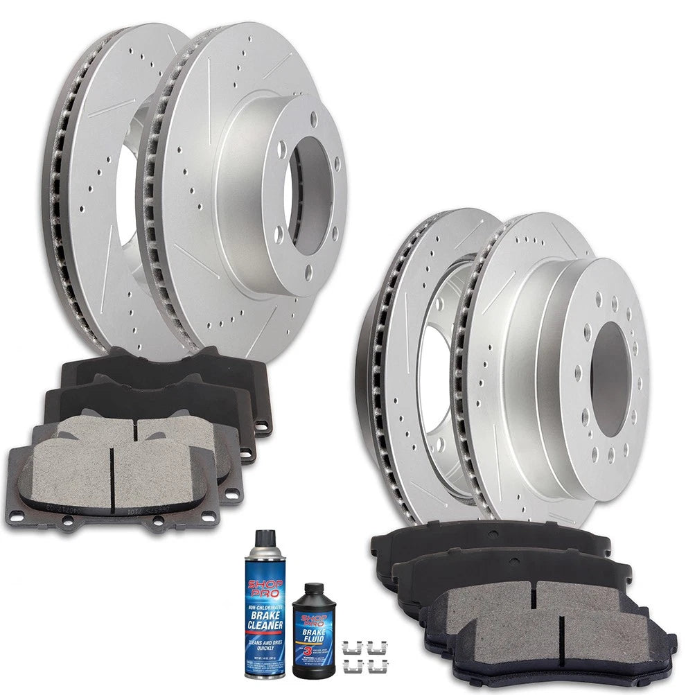 Set of 4 Drilled Slotted Brake Rotors with Ceramic Pads for Toyota Sequoia