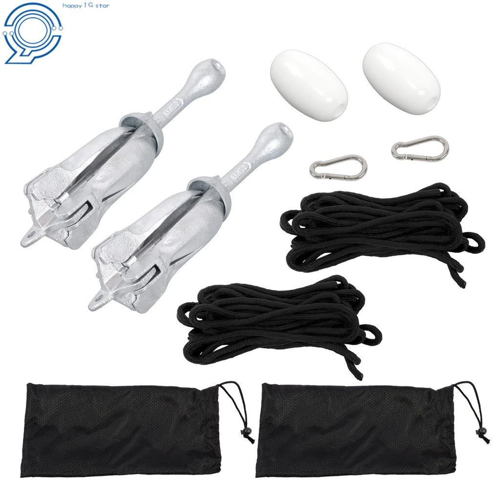 2X Complete Folding Anchor Kit for PWC Boat Kayak Canoe (5.5Lb, 26.2Ft Rope)