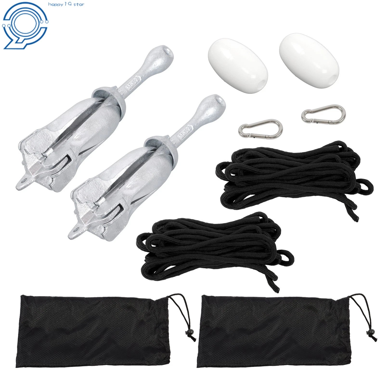 2X Complete Folding Anchor Kit for PWC Boat Kayak Canoe (5.5Lb, 26.2Ft Rope)
