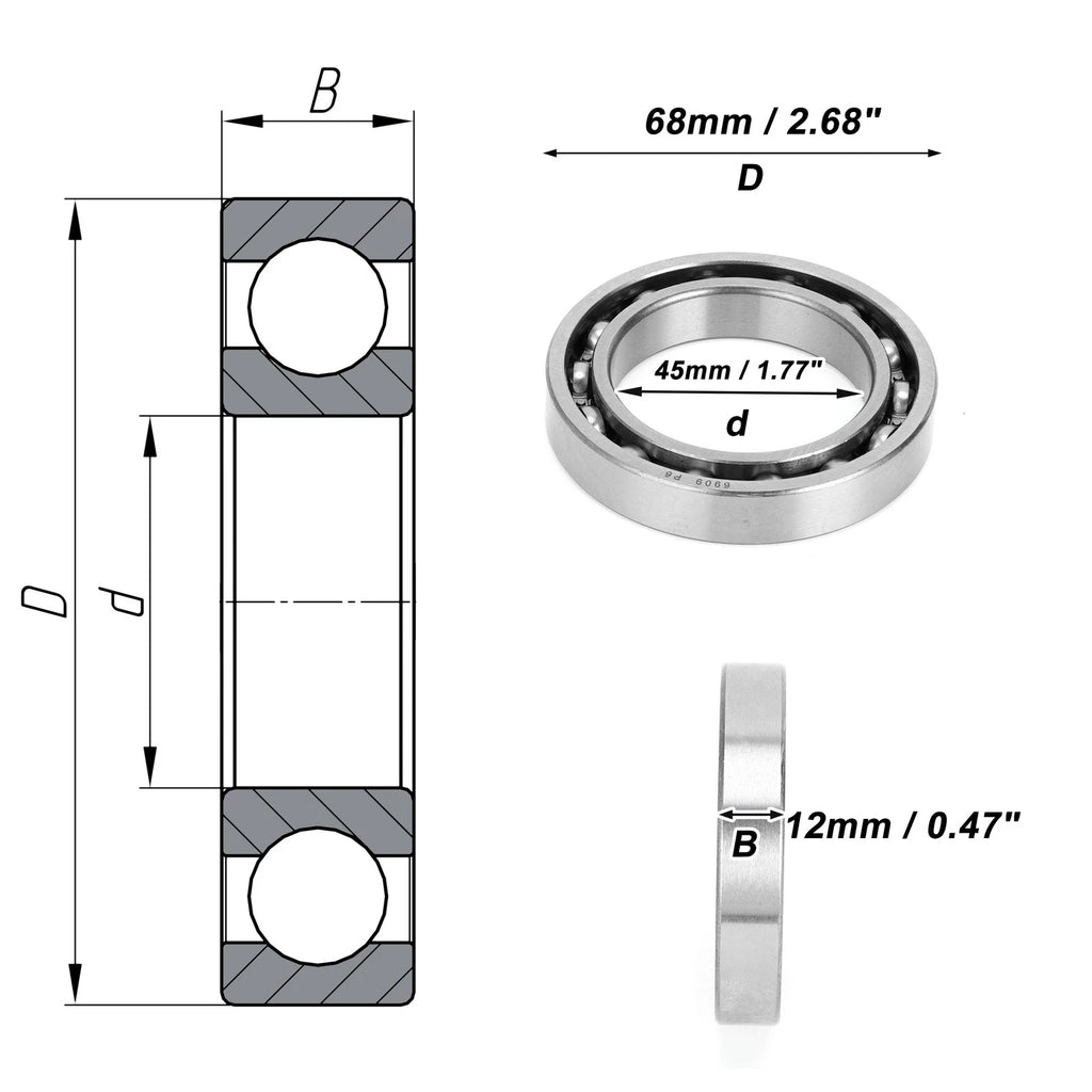 Deep Groove Ball Bearing 45x68x12mm for Scooter Skateboard (N/A)