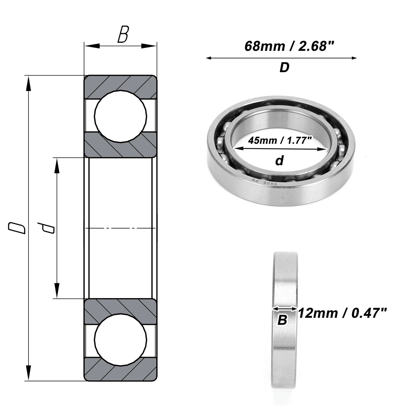 Deep Groove Ball Bearing 45x68x12mm for Scooter Skateboard (N/A)