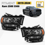 Halogen Headlight Set for Ram 2500 3500 (2019–2024) Black Bezel Left+Right