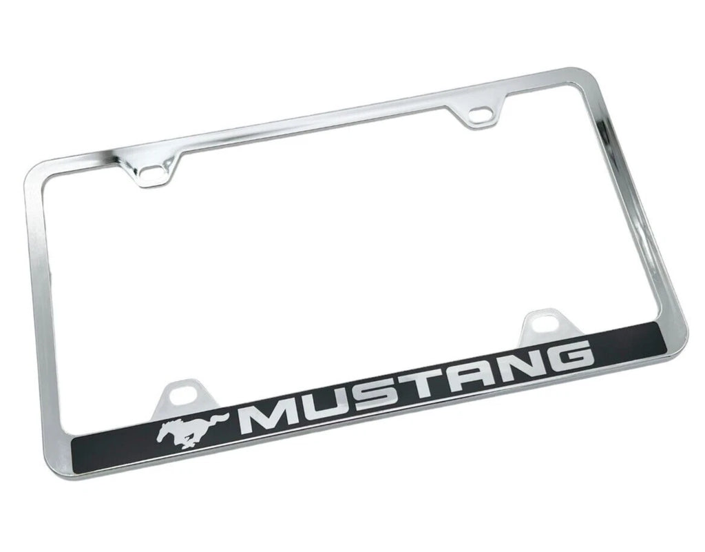 Chrome ABS License Plate Frame with Mustang Script Logo for Ford Mustang (2005–2024)
