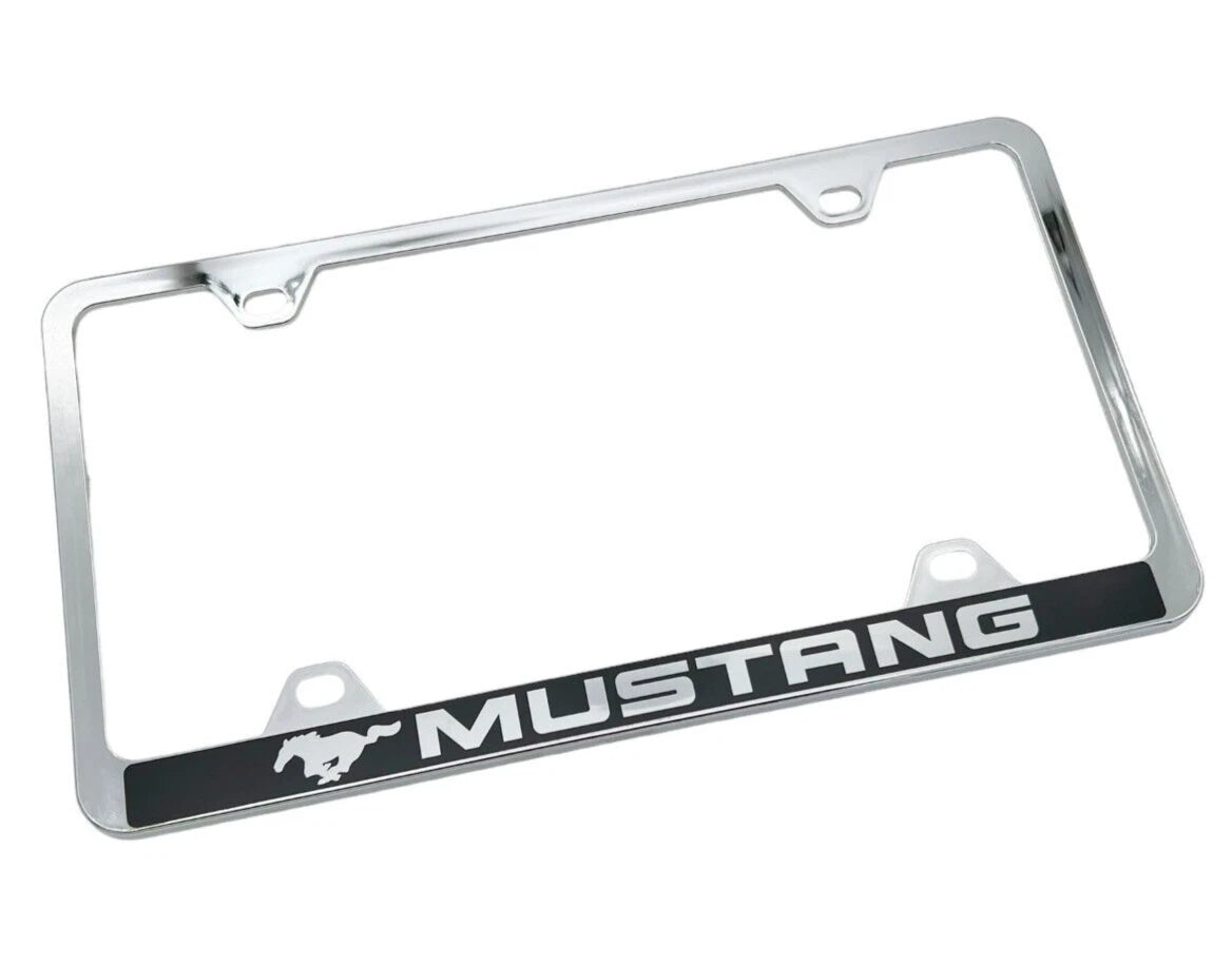 Chrome ABS License Plate Frame with Mustang Script Logo for Ford Mustang (2005–2024)