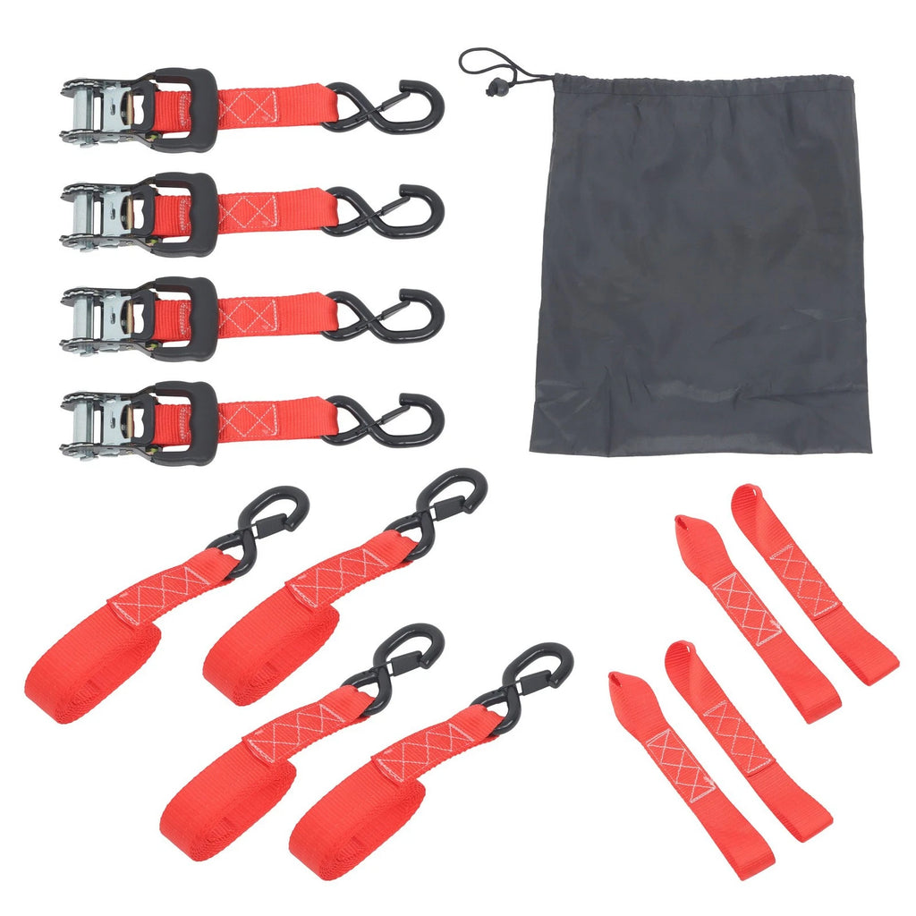 Set of 4 Ratchet Straps for Secure Towing and Cargo (Polyester, 1.6in x 8ft)