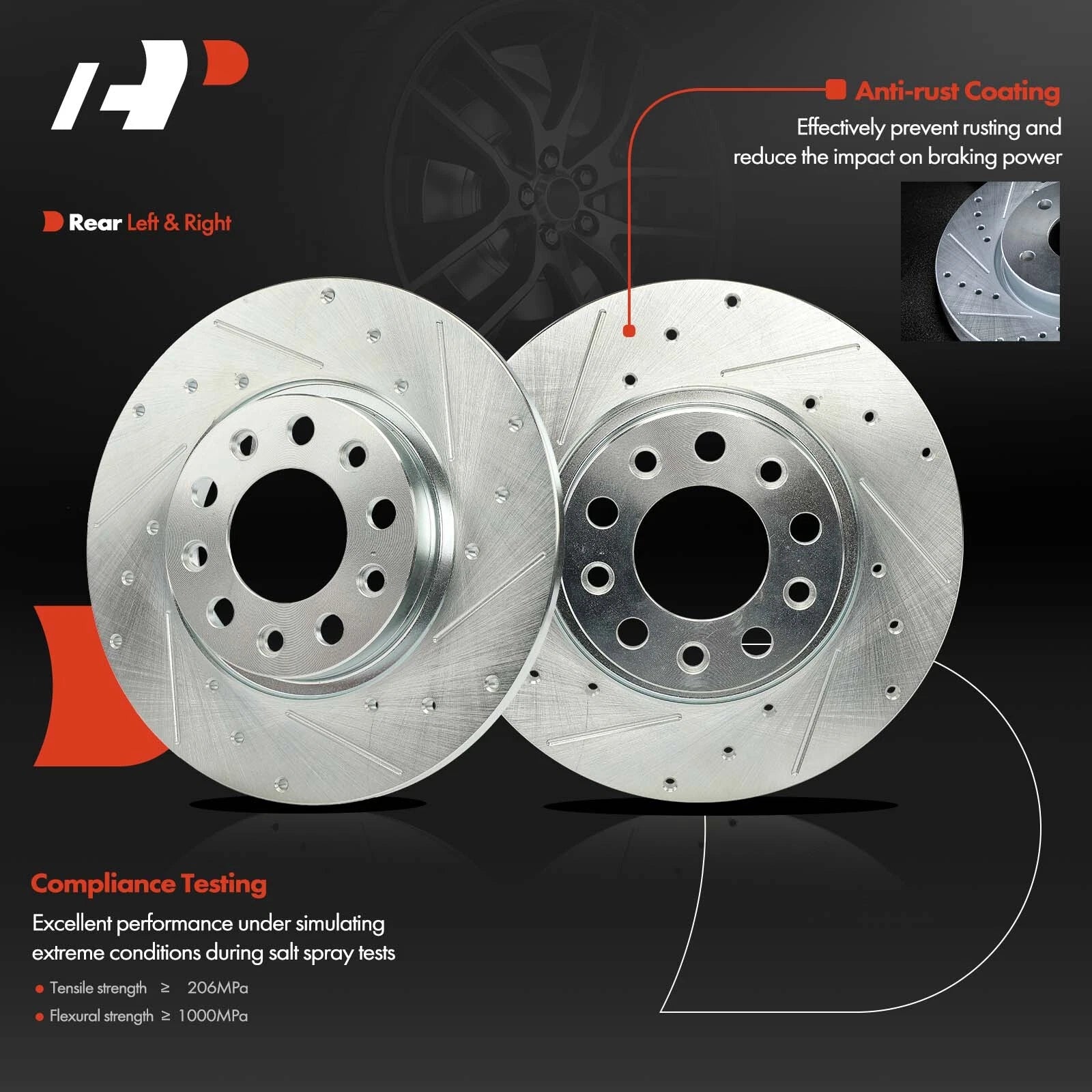 Rear Side Drilled Brake Rotor for Jeep Cherokee (2014-2022)
