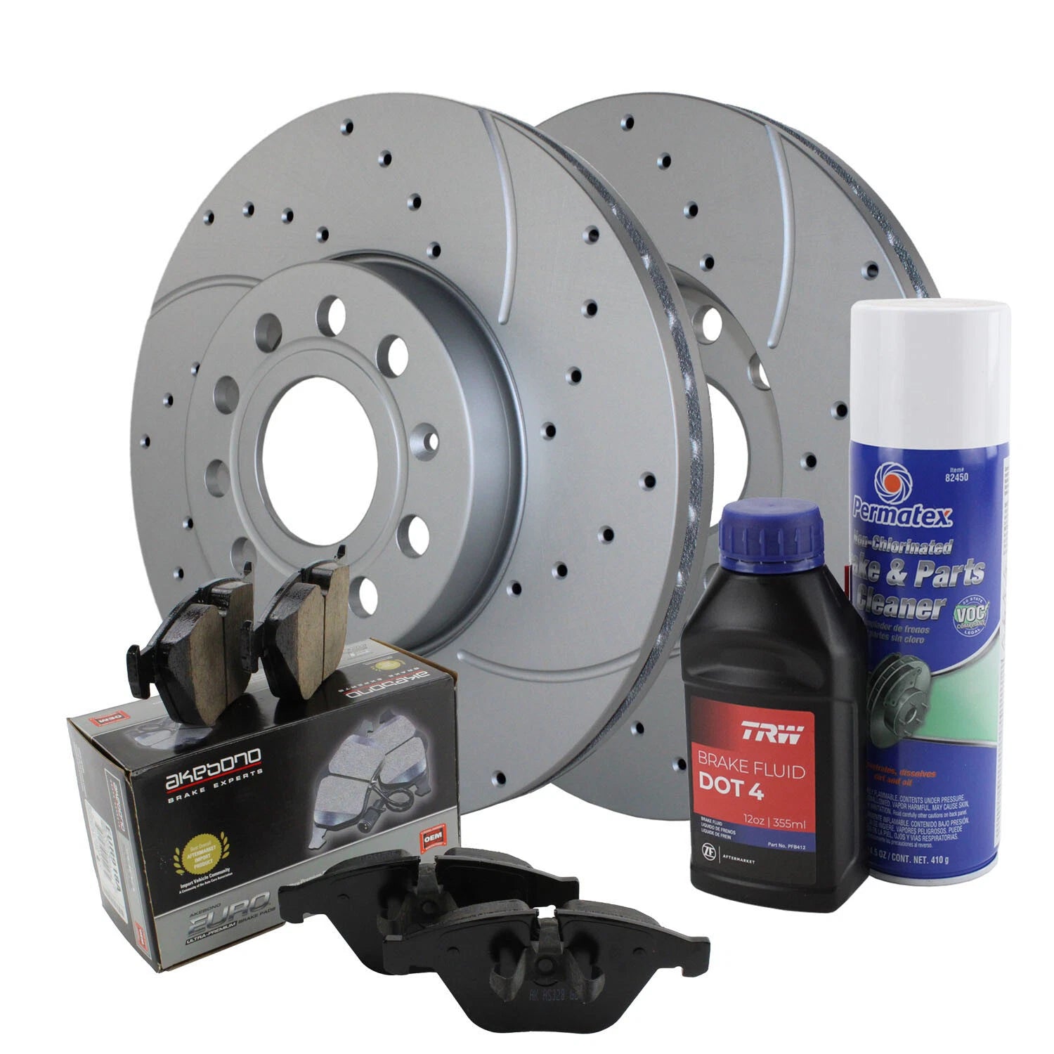 Front Brake Kit 288mm Drilled Rotors & Akebono Ceramic Pads for A3, Q, Beetle, Jetta (2006–2013)