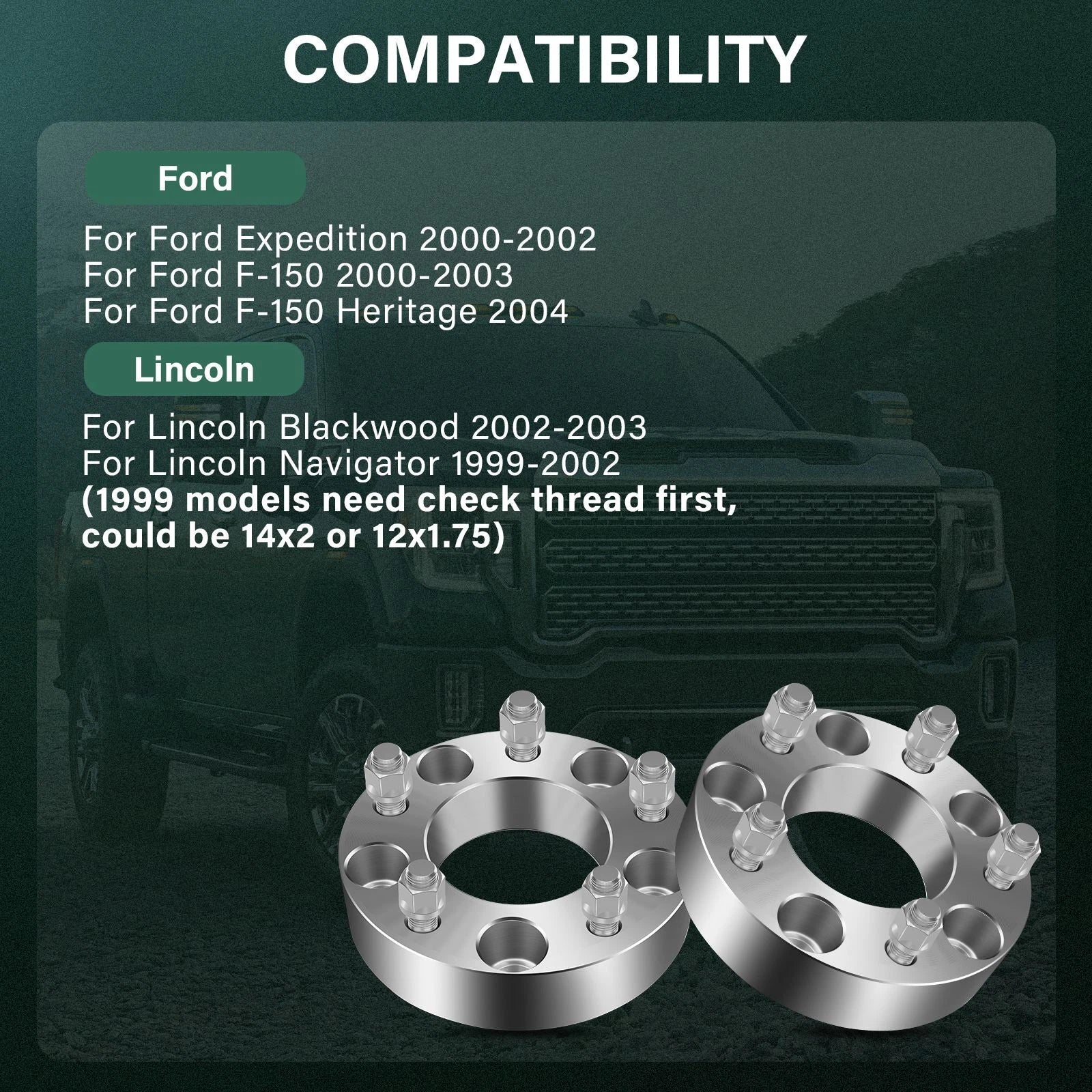 4X 1.5" Wheel Spacers 5x135 for Ford F-150 Expedition (2000–2001) 14x2 Studs