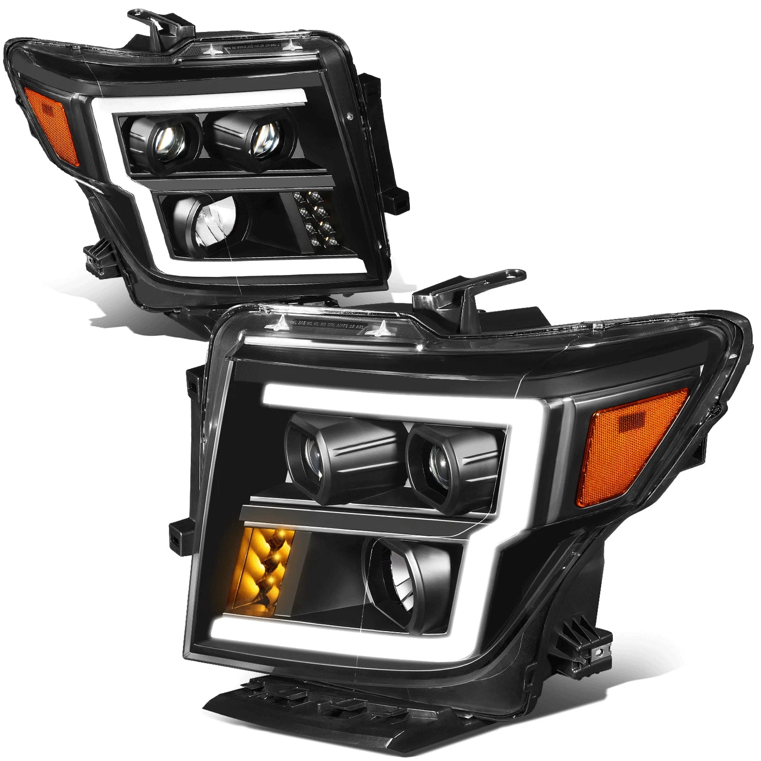Projector Headlights for Nissan Titan XD (2016–2024) w/LED DRL Signal Black Amber