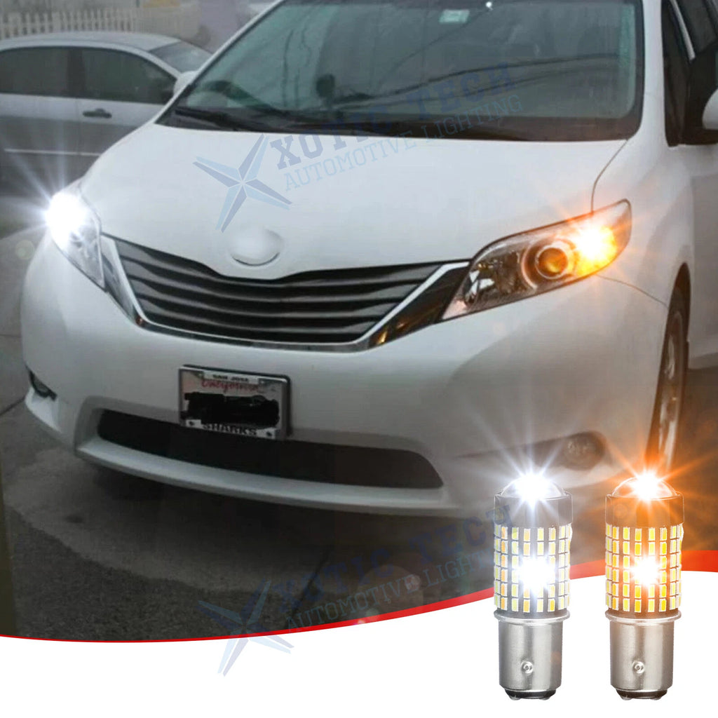 2PCS Dual Color Switchback 1157 2057 LED Bulbs for DRL Turn Signal Parking Light (–)